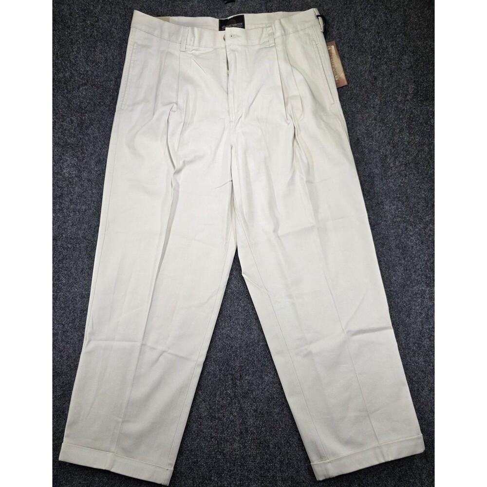Weatherproof Cream Pleated Cuffed Chino Dress Pants NWT 38x30 Classic Fit